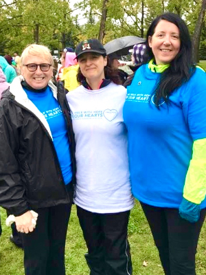 Bev, Tracy, and Heather finishing the walk in 2016